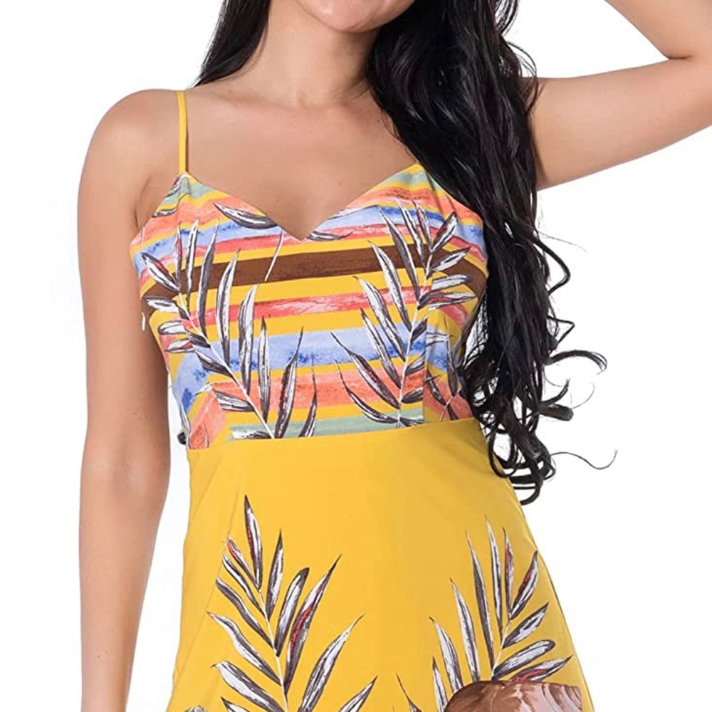 NWT Dina Weis Summer Sea Shell Yellow Beach sleeveless Midi Dress